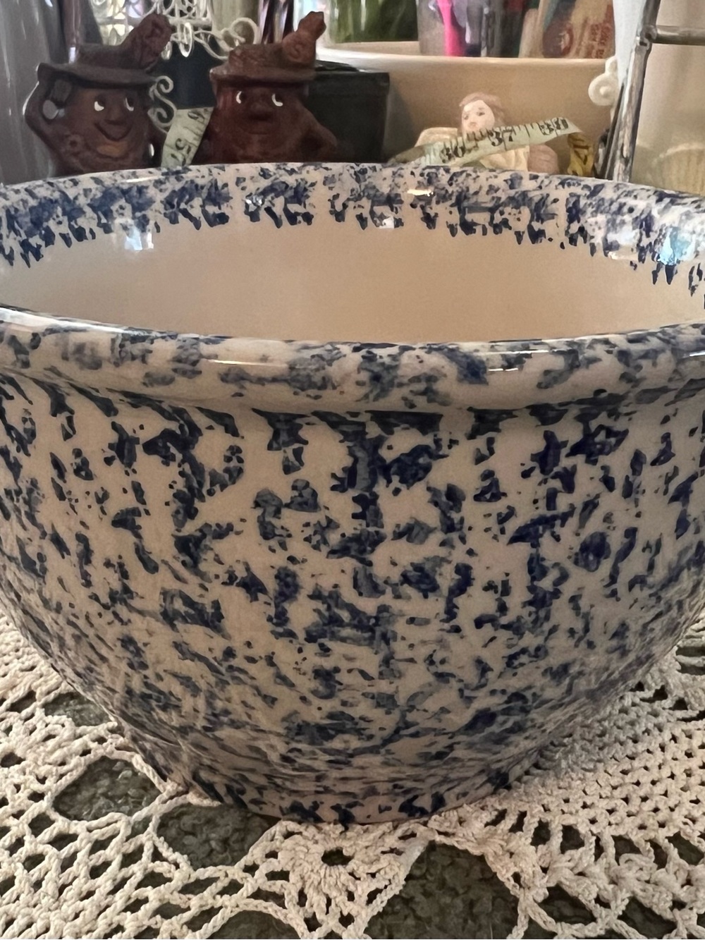 💙 Pier 1 Imports small Blue White Ceramic Spongeware Bowl 6 1/2” 💙